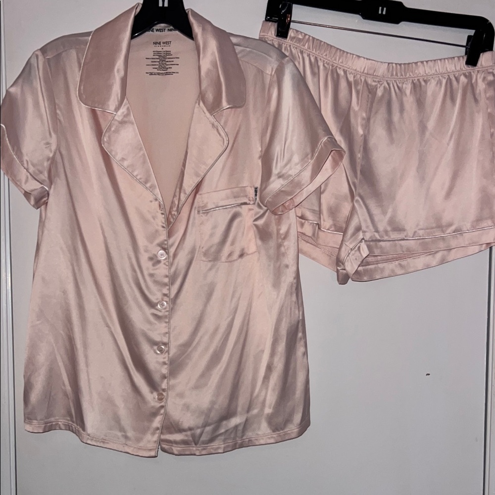 Nine West Light Pink Satin Pajama Set